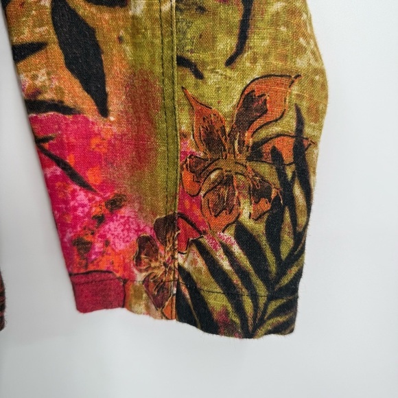 Chico's Womens 100% Linen Floral Button Up Jacket Size 2 (L) Long Sleeves - Picture 7 of 9